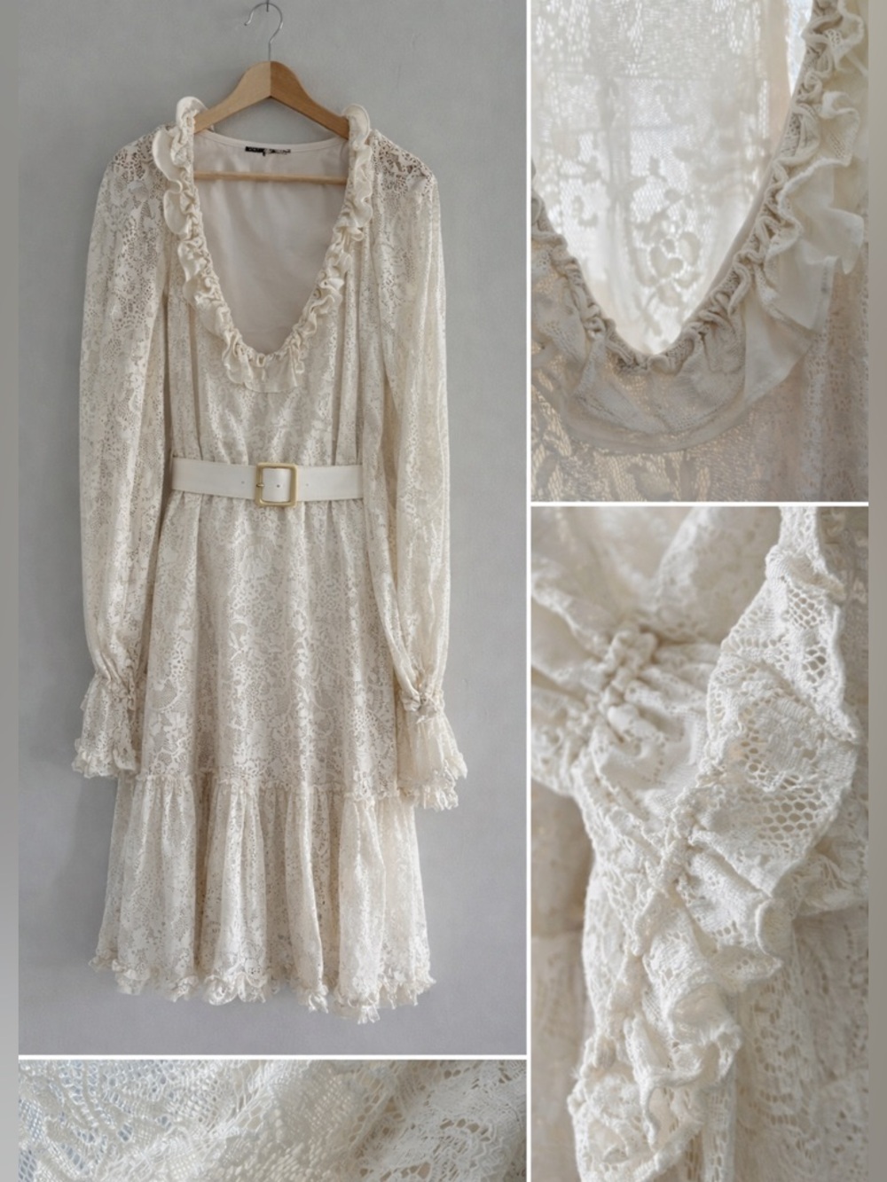 Kobi Halperin Senna Lace Dress Cream Boho Ruffle XXL - Picture 12 of 12